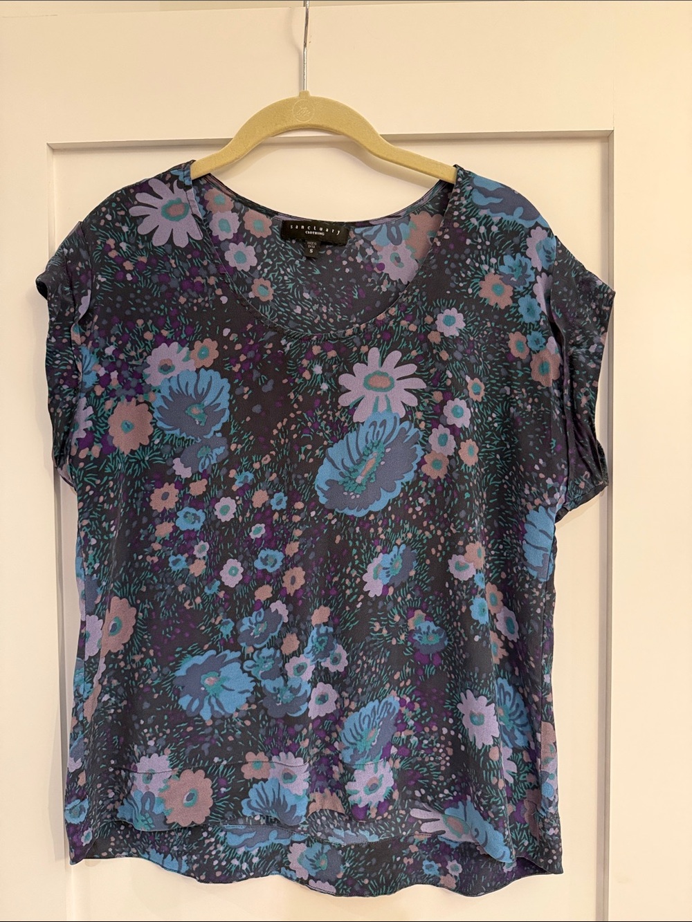 Sanctuary Short-Sleeve Floral V-Neck Top - Navy, Purple, Blue